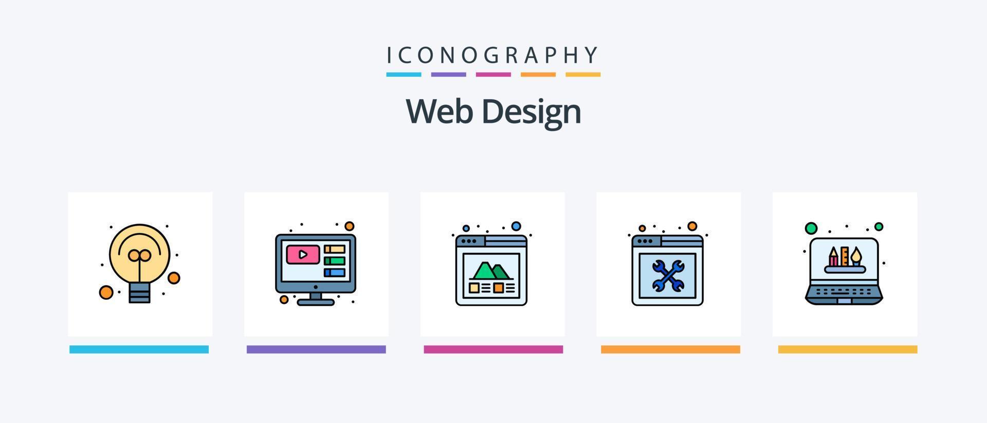 linha de design da web cheia de 5 ícones, incluindo design. caro. rede. diamante. contexto. design de ícones criativos vetor