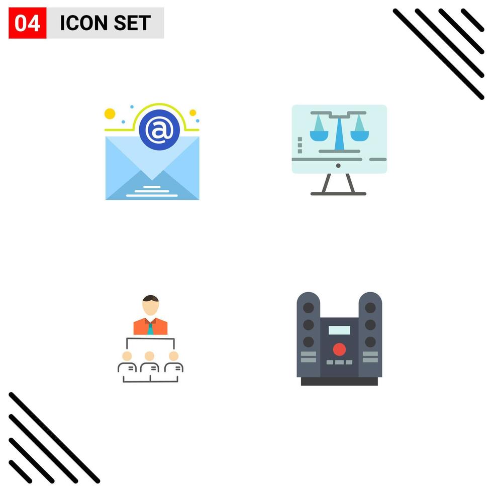 conjunto moderno de pictograma de 4 ícones planos de e-mail lei digital humana gerenciamento de tela on-line elementos de design de vetores editáveis