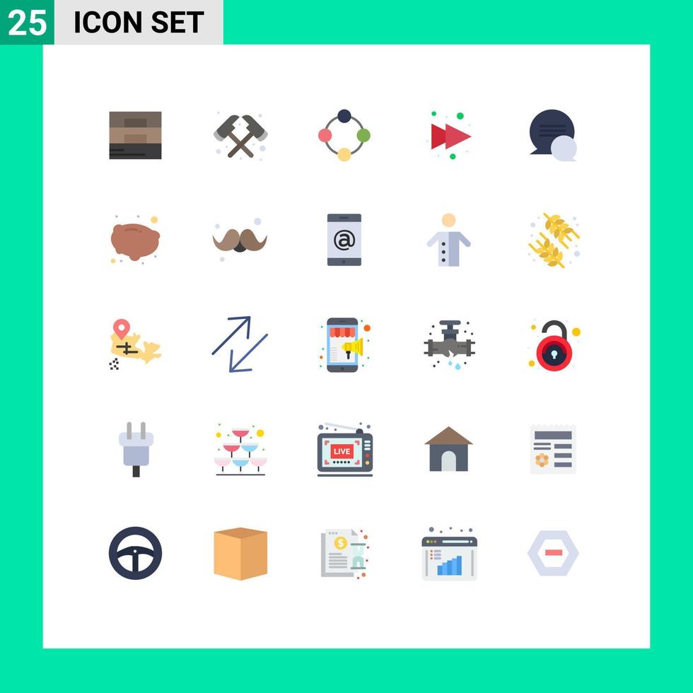 interface móvel conjunto de cores planas de 25 pictogramas de mensagens bate-papo brinquedo do bebê seta para a direita elementos de design de vetores editáveis