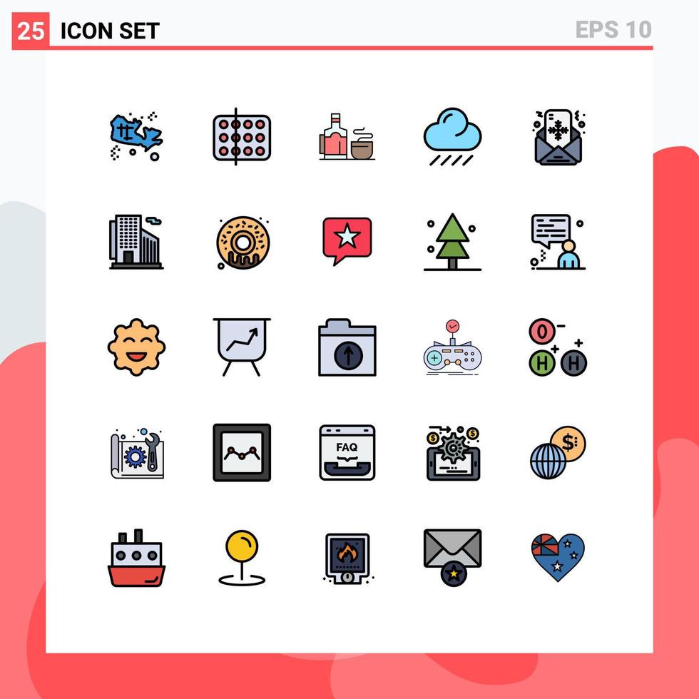 conjunto de 25 sinais de símbolos de ícones de interface do usuário modernos para amostra de clima de natal chuva hotel elementos de design de vetores editáveis