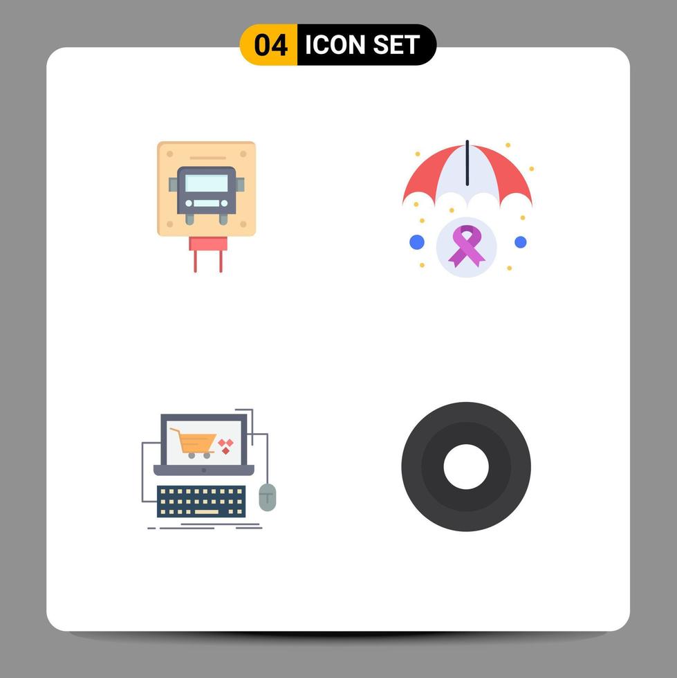 conjunto de ícones planos de interface móvel de 4 pictogramas de elementos de design de vetores editáveis de loja médica pública on-line de ônibus