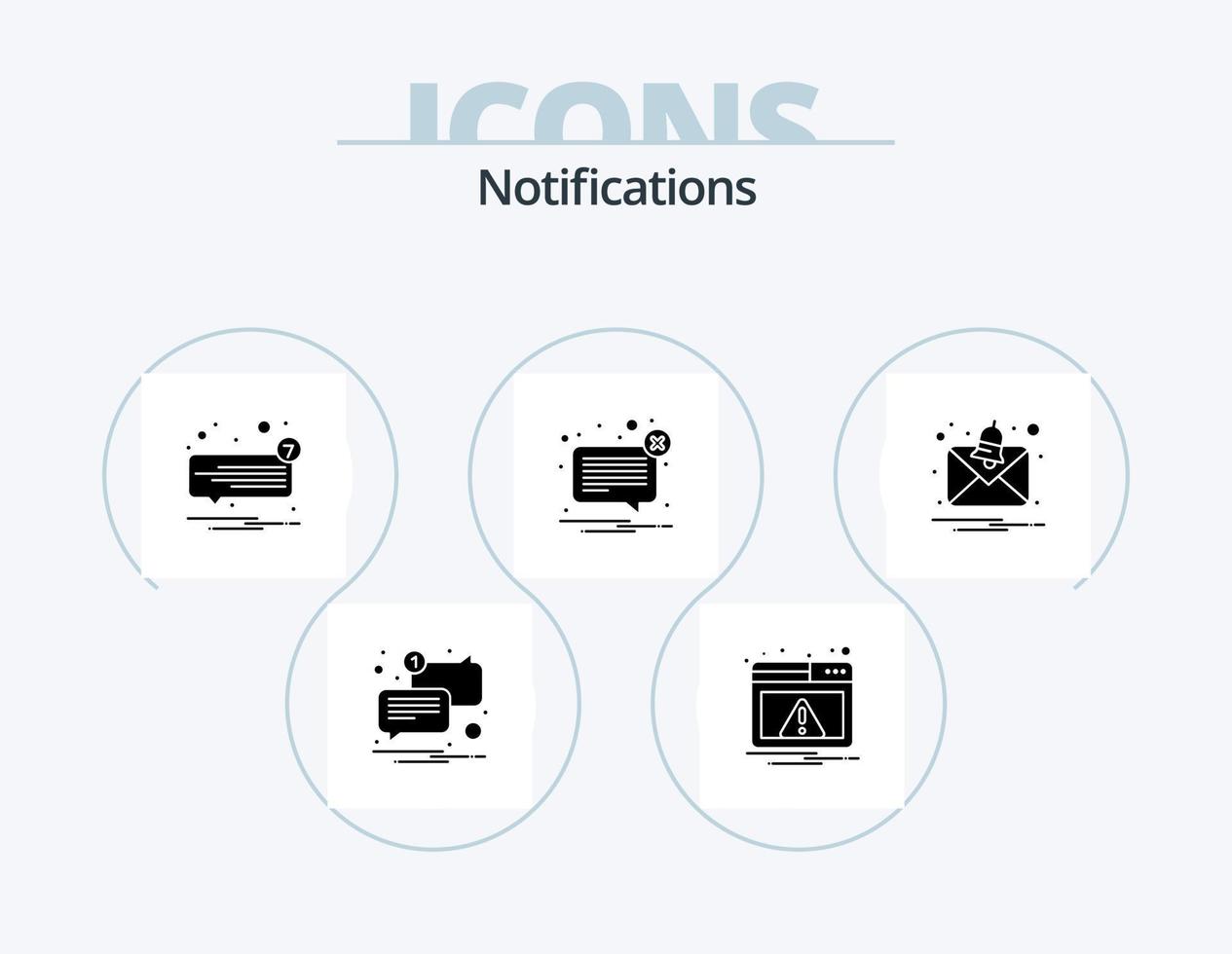 pacote de ícones de glifos de notificações 5 design de ícones. não. correspondência. bater papo. erro. Não lida vetor