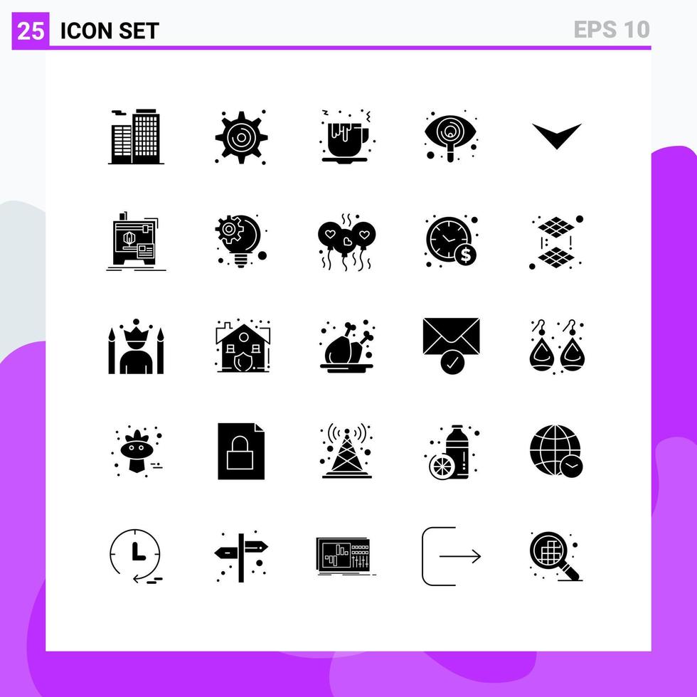 grupo de símbolos de ícone universal de 25 glifos sólidos modernos de seta dimensional para baixo fast food visto elementos de design de vetores editáveis
