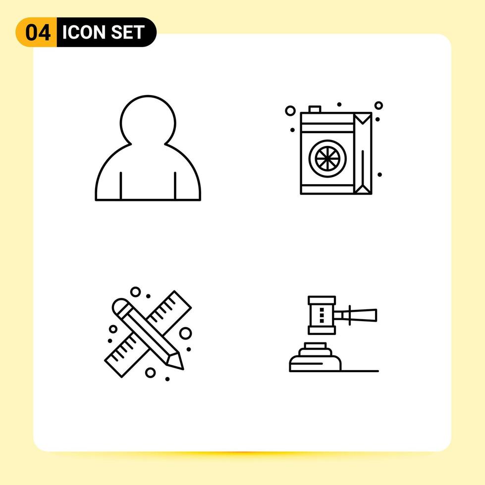 pacote de interface do usuário de 4 cores planas básicas de linha preenchida de lápis humano e régua bebem elementos de design de vetores editáveis da lei laranja