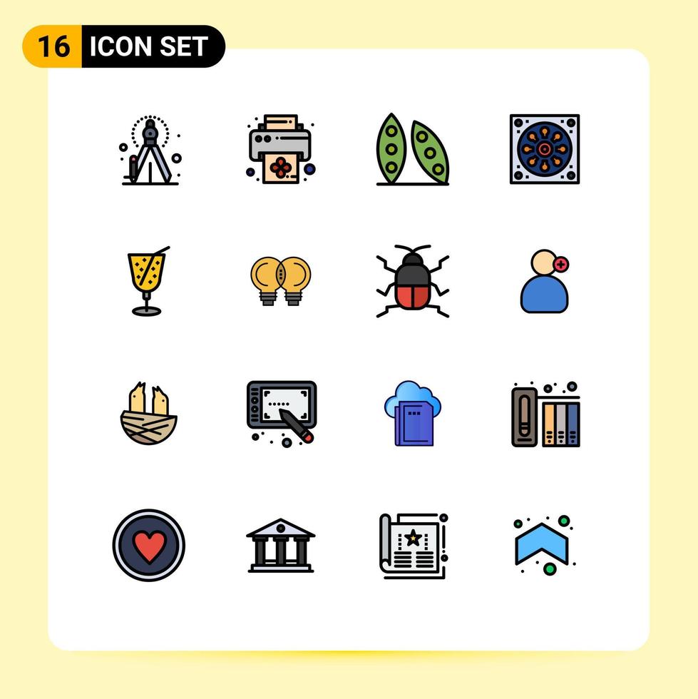conjunto de 16 sinais de símbolos de ícones de interface do usuário modernos para suco, comida de praia, drenagem do banheiro, elementos de design de vetores criativos editáveis