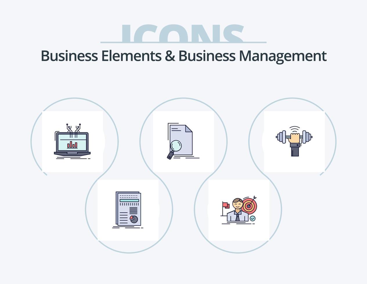 elementos de negócios e linha de gerenciamento de negócios cheia de ícones do pacote 5 design de ícones. em processamento. eficiência. dimensional. apresentação. arquivo vetor
