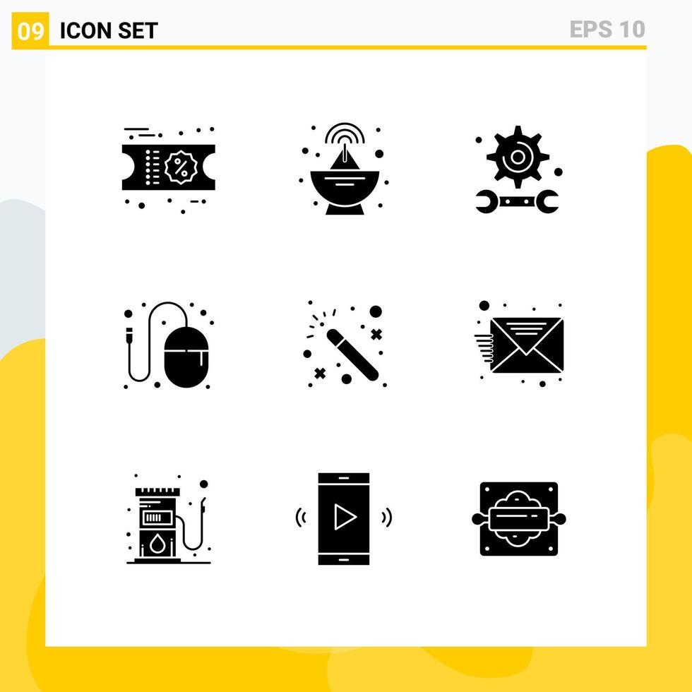 conjunto de 9 sinais de símbolos de ícones de interface do usuário modernos para assistentes de engenharia mágica mouse gráfico elementos de design de vetores editáveis