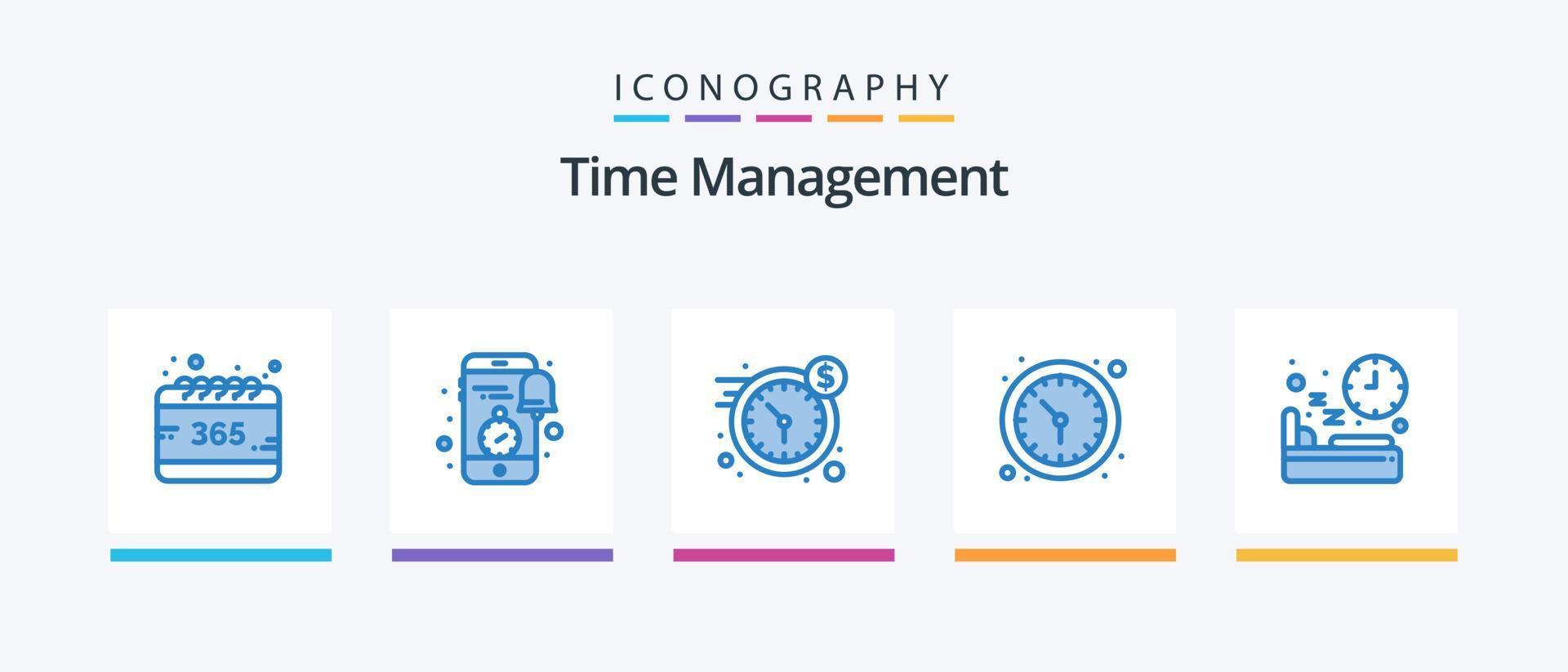 pacote de ícones azul 5 de gerenciamento de tempo, incluindo cama. assistir. notícias. tempo. tempo. design de ícones criativos vetor