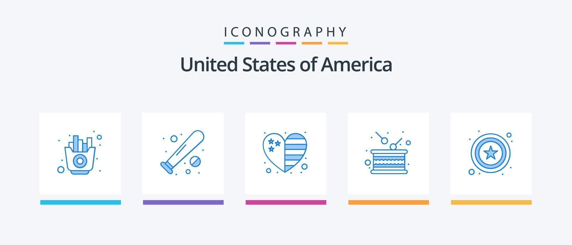 Pacote de ícones EUA azul 5, incluindo independência. feriado. EUA. tambor. EUA. design de ícones criativos vetor