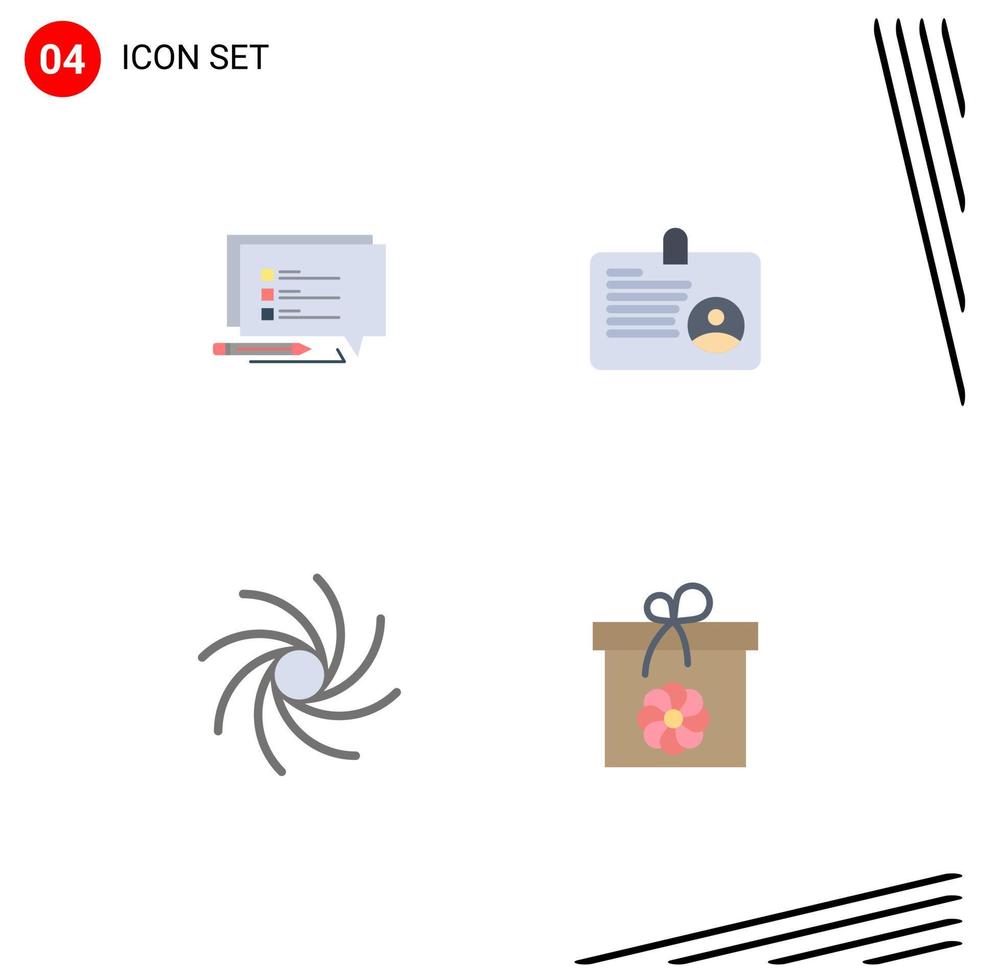 pacote de ícones planos de 4 símbolos universais de bate-papo via láctea escrever elementos de design de vetores editáveis de presente de identificação