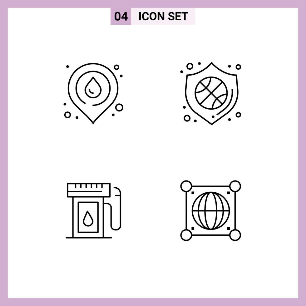 conjunto moderno de 4 cores e símbolos planos de linhas preenchidas, como elementos de design de vetores editáveis de escudo de localização da indústria de incêndio