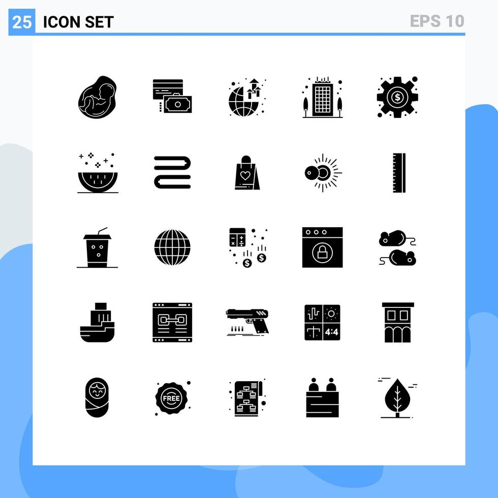 conjunto moderno de 25 pictogramas de glifos sólidos de elementos de design de vetores editáveis de dinheiro de escritório em dólar