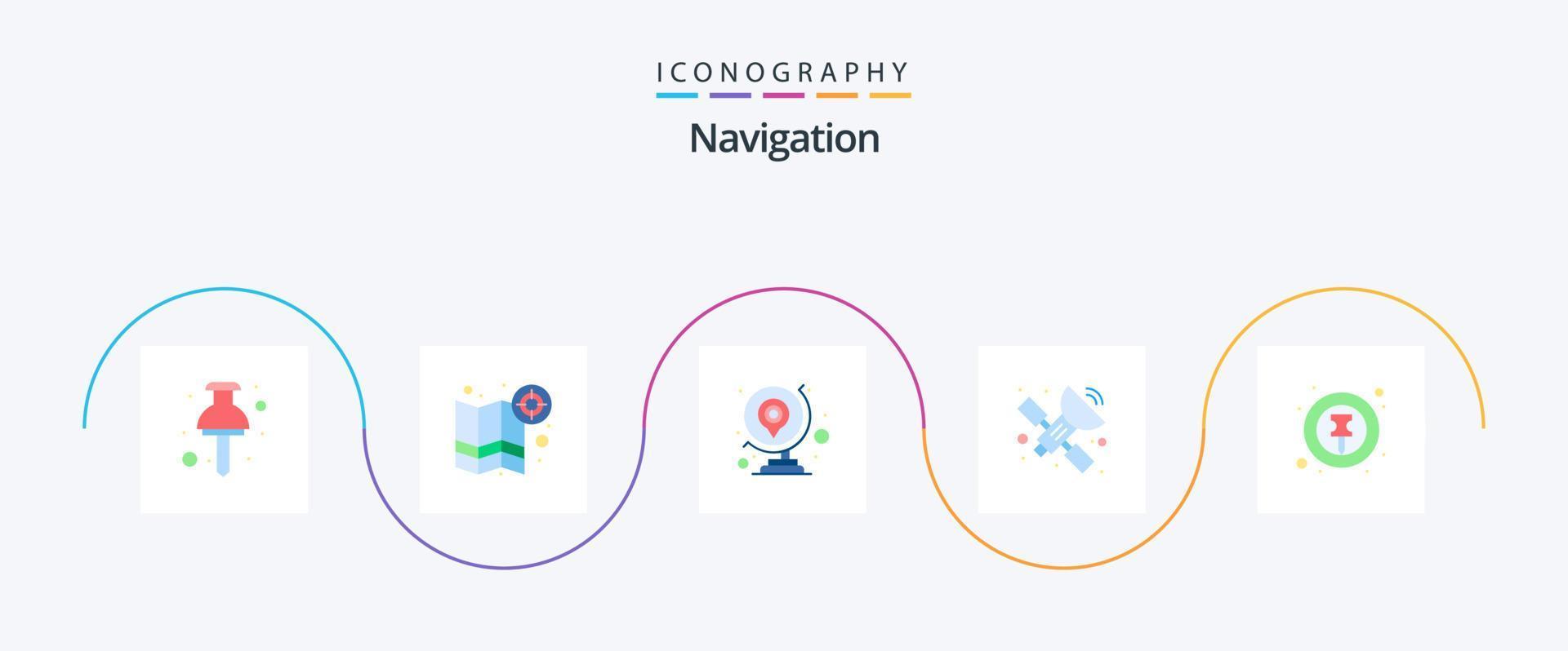 pacote de ícones de navegação plana 5, incluindo localização. espaço. globo. satélite. mapa vetor