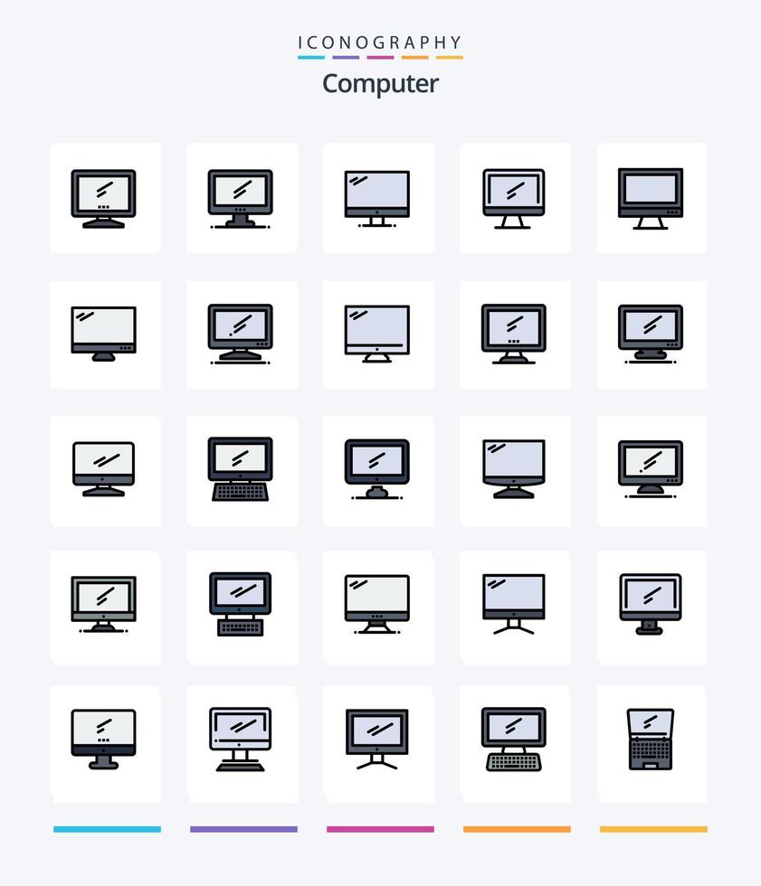 pacote de ícones preenchidos com 25 linhas de computador criativo, como . camada 1. teclado. virar. dispositivo vetor