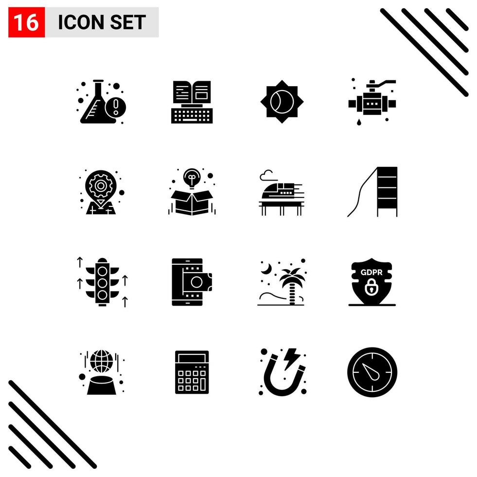 conjunto de 16 sinais de símbolos de ícones de interface do usuário modernos para construção de válvula básica de localização, elementos de design de vetores editáveis