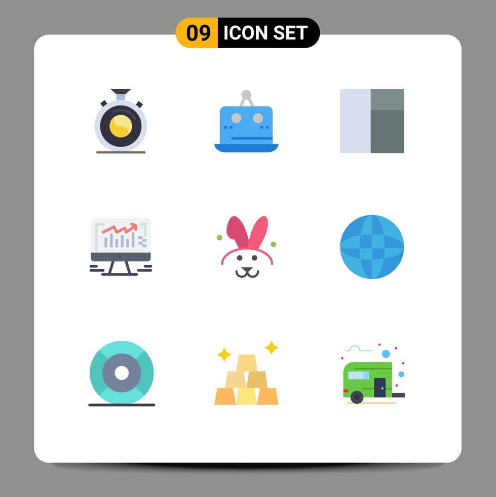 conceito de 9 cores planas para sites móveis e aplicativos coelho bynny plataforma monitor gráfico elementos de design de vetores editáveis