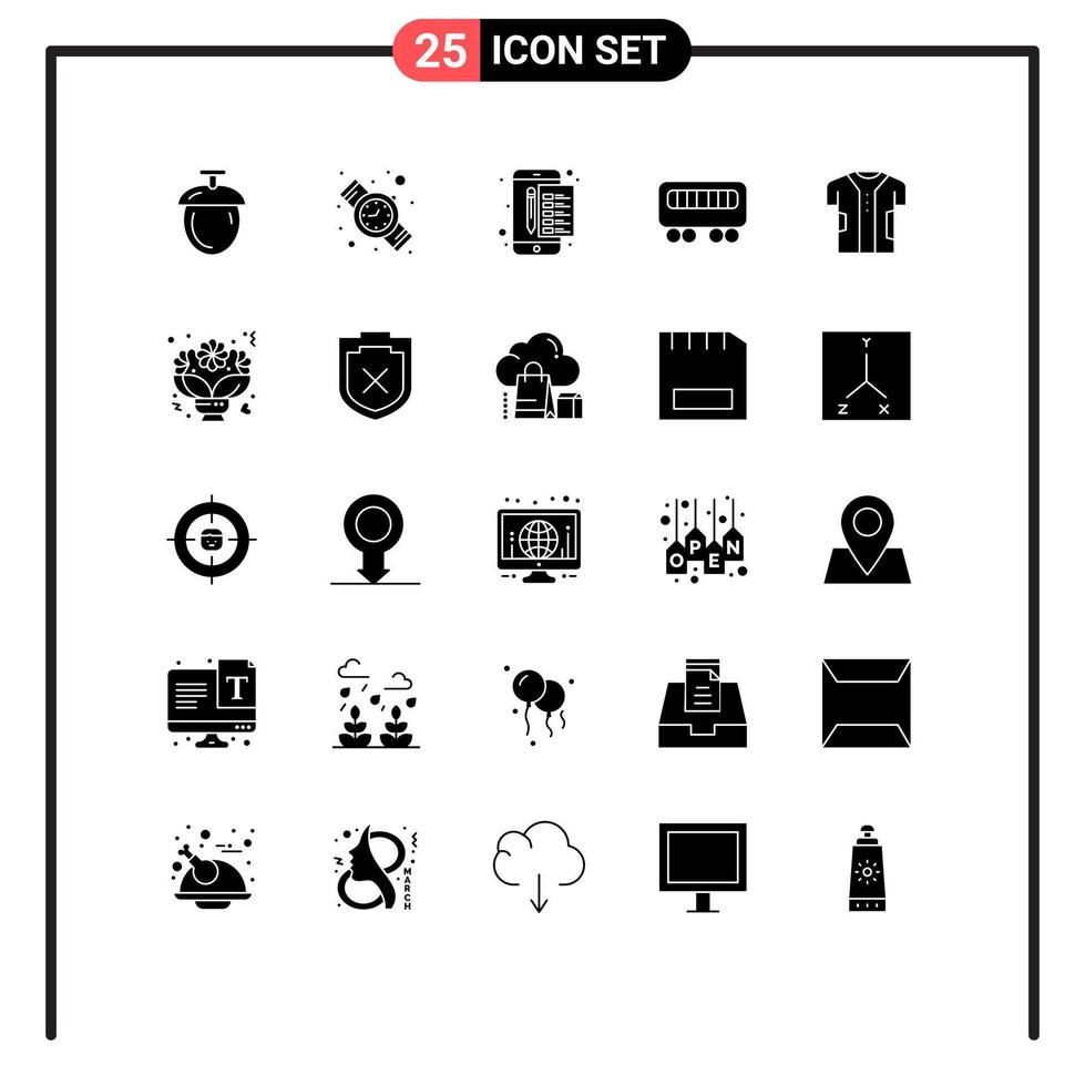 grupo de símbolos de ícone universal de 25 glifos sólidos modernos de elementos de design de vetores editáveis de pano de pagamento de roupas eletrônicas