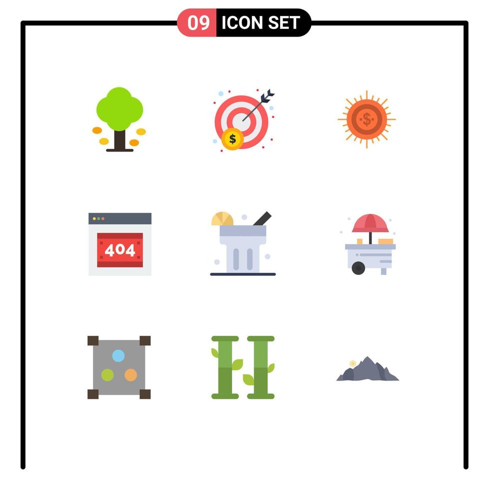 9 símbolos de sinais de cores planas universais de erros de http, formas de dinheiro, fluxo de elementos de design de vetores editáveis
