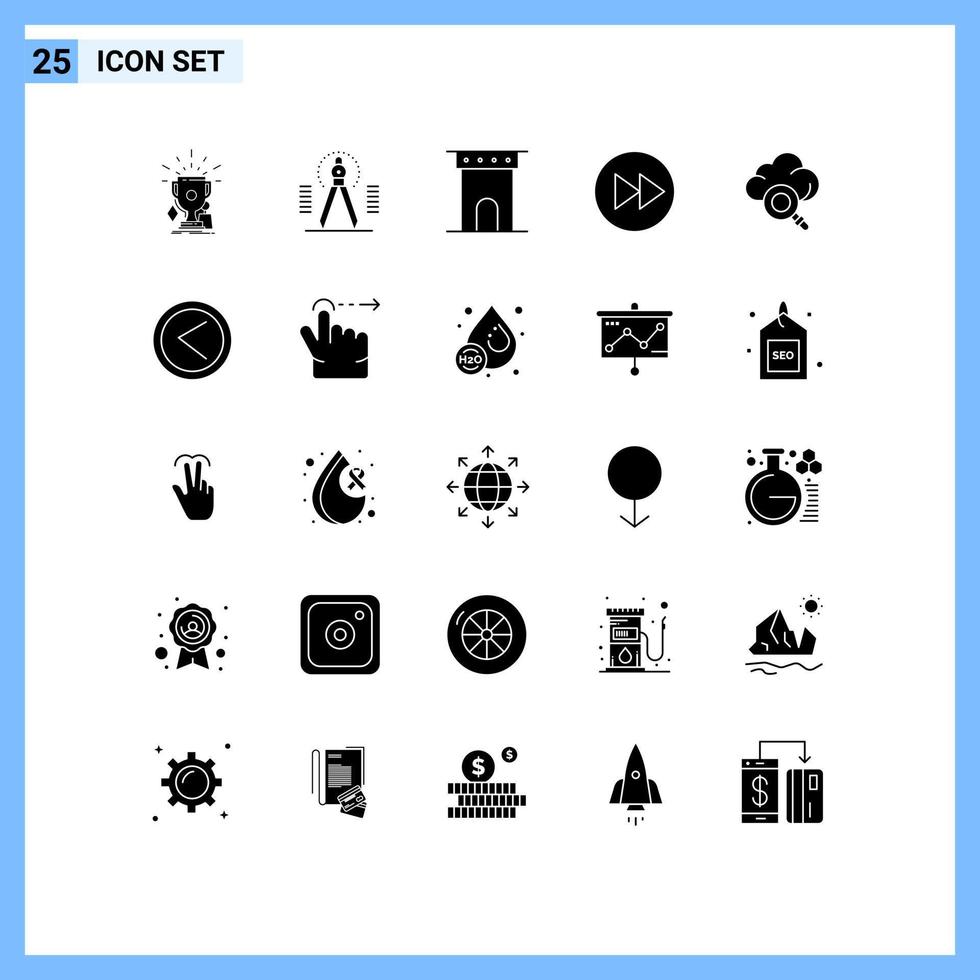 25 interface do usuário pacote de glifos sólidos de sinais e símbolos modernos de setas seta geometria monumento coluna editável elementos de design vetorial vetor