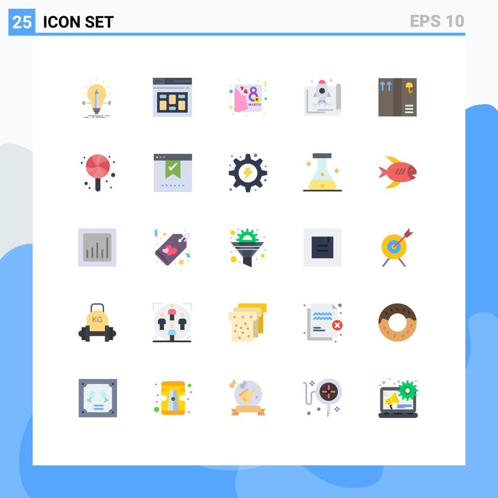 grupo de símbolos de ícone universal de 25 cores planas modernas de promover o lançamento da página de inicialização convidar elementos de design vetorial editáveis vetor
