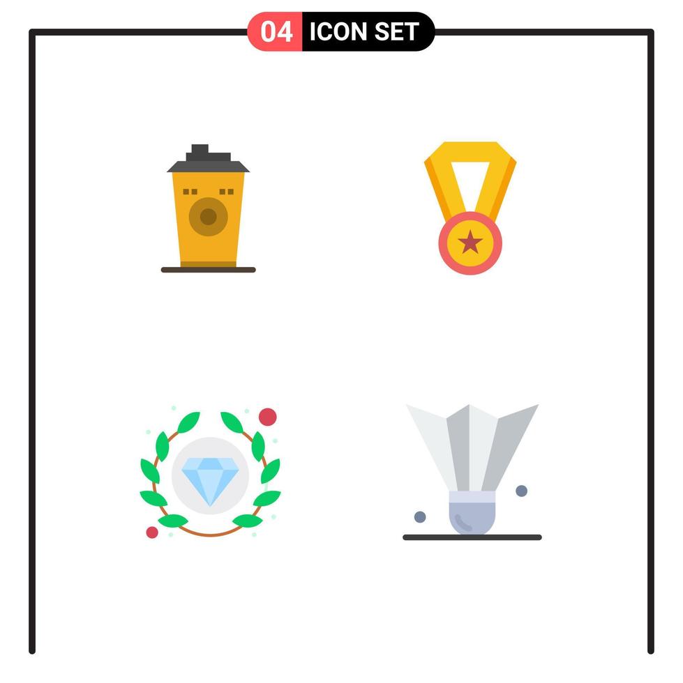 4 pacote de ícones planos de interface de usuário de sinais e símbolos modernos de café seo medalha de café preto badminton birdie elementos de design de vetores editáveis