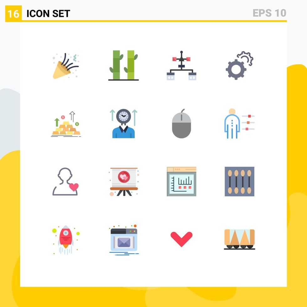 Conceito de 16 cores planas para sites móveis e aplicativos, configuração de moedas, desenvolvimento de engrenagens, pacote editável de elementos de design de vetores criativos
