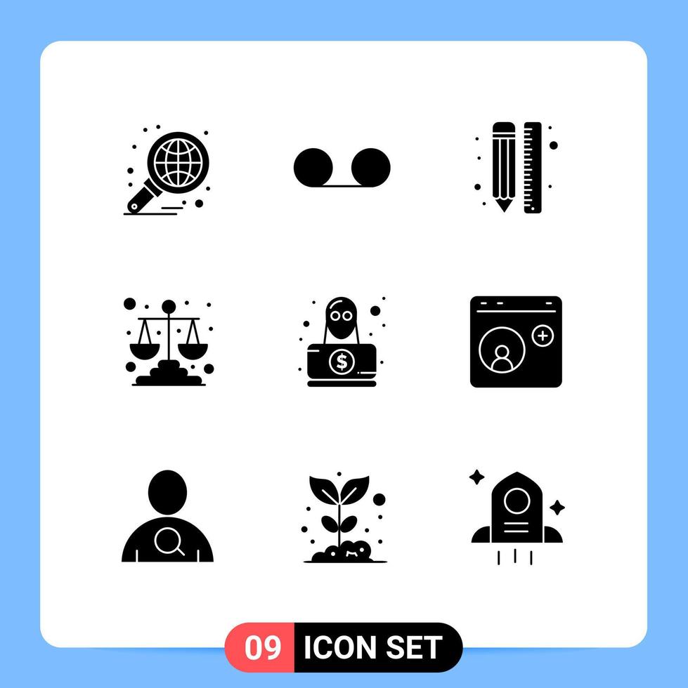 pacote de ícones de vetores de ações de 9 sinais e símbolos de linha para design de justiça criativa de detetive elementos de design de vetores editáveis