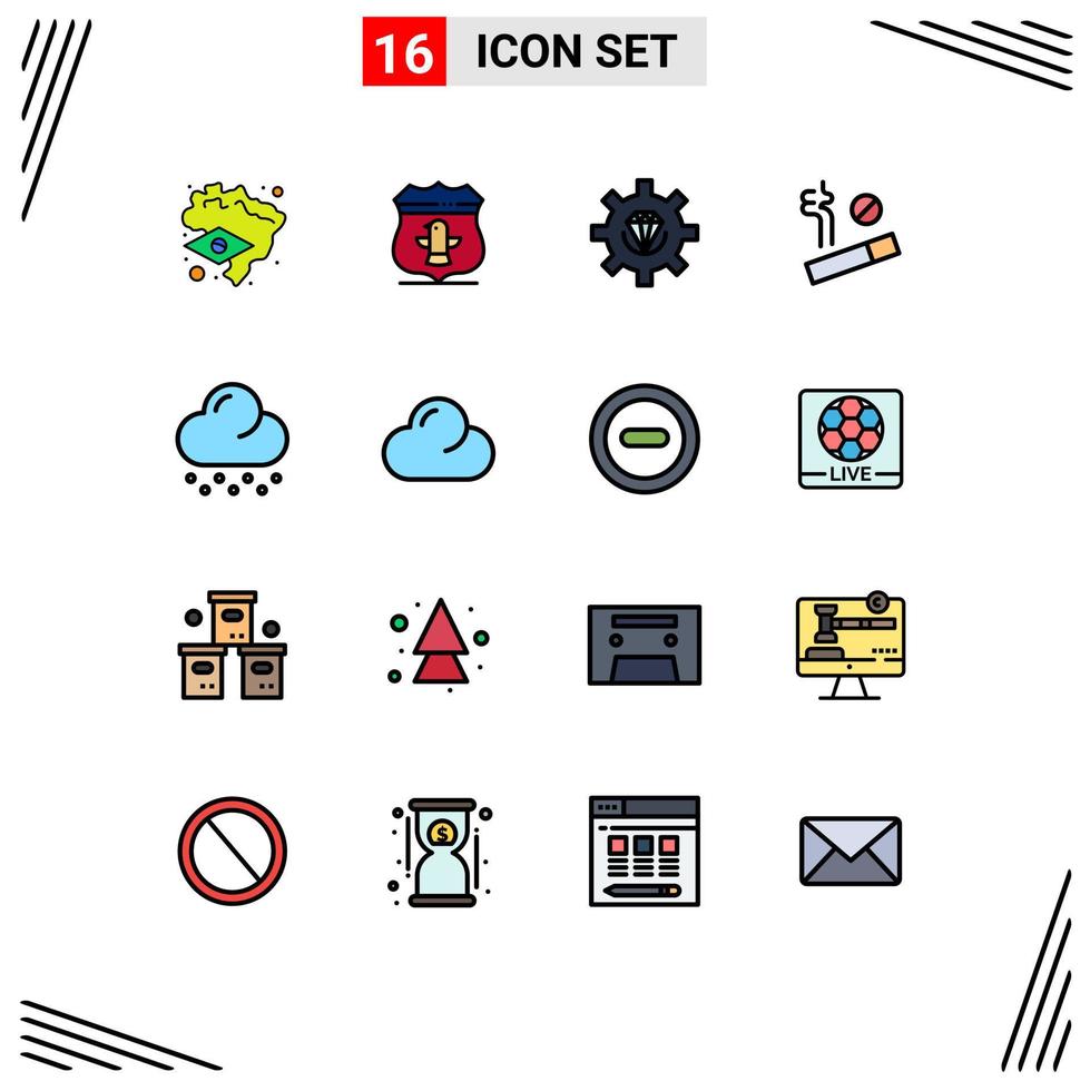 pacote de interface do usuário de 16 linhas básicas de cores planas preenchidas de nuvens meteorológicas desenvolvem fumar sem elementos de design de vetores criativos editáveis