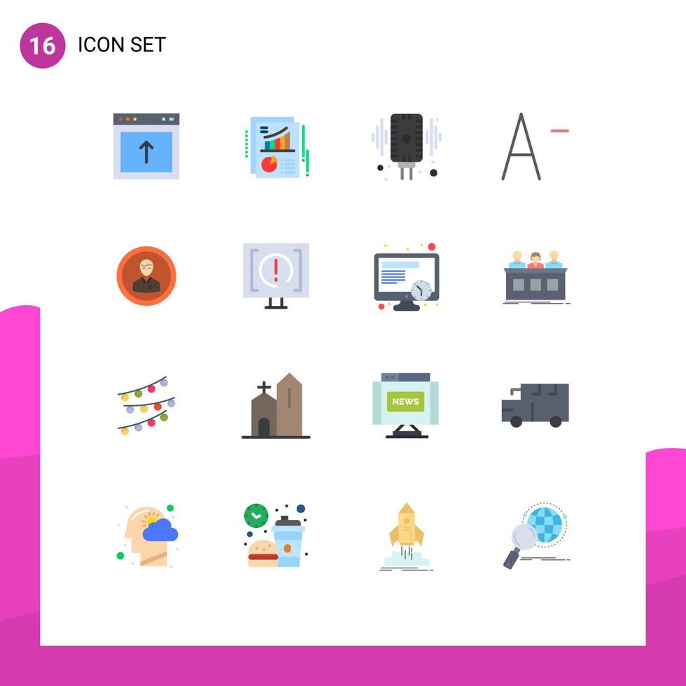grupo de símbolos de ícone universal de 16 cores planas modernas de som de fonte de microfone de avatar humano pacote editável de elementos de design de vetores criativos