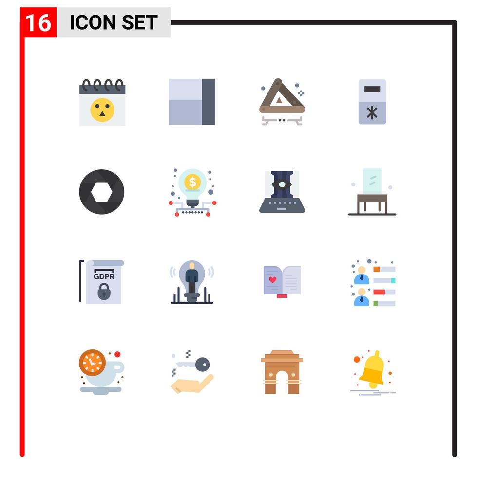 16 símbolos de sinais de cores planas universais de pacote editável de abertura de foco de sinal de foto de investimento de elementos de design de vetores criativos
