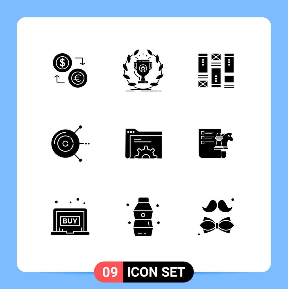 9 pacote de glifos sólidos de interface de usuário de sinais e símbolos modernos de prêmio de wirefram de computador esboçando elementos de design de vetores editáveis de vitória