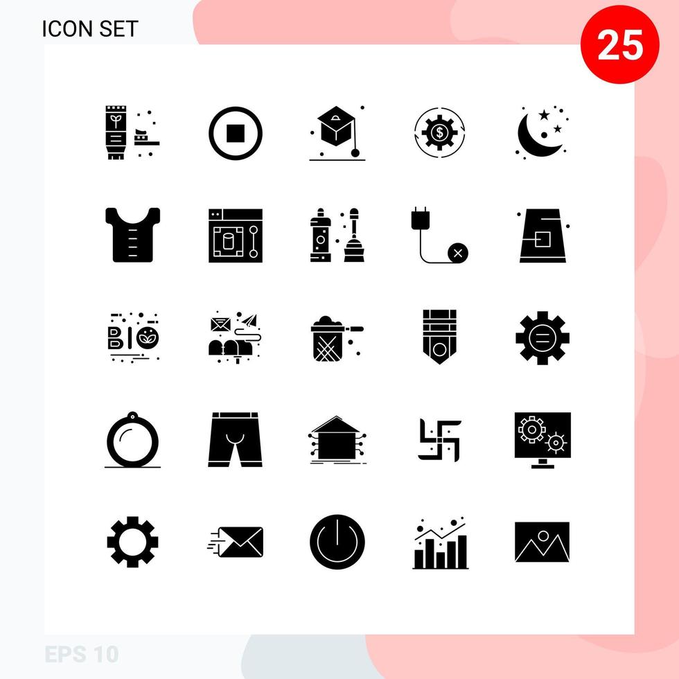 conjunto de glifos sólidos de interface móvel de 25 pictogramas de graduação com fins lucrativos tornam elementos de design de vetores editáveis de capital