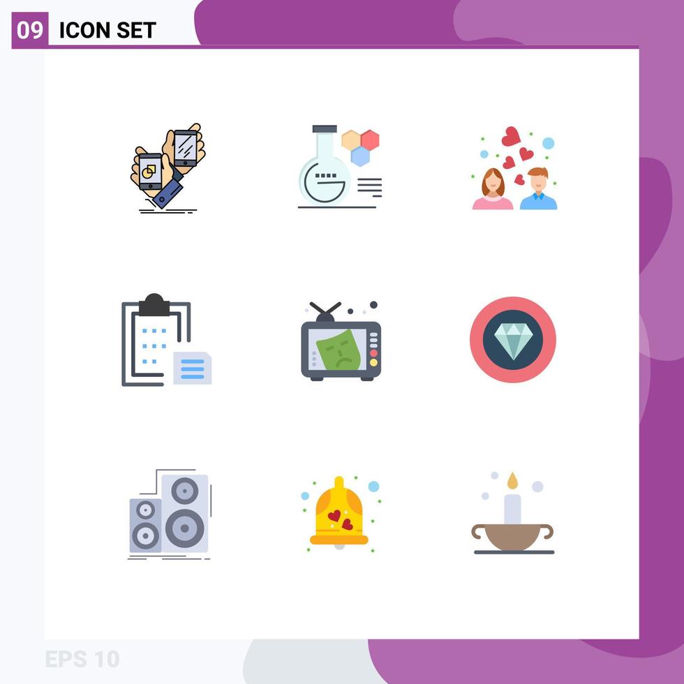 conjunto de 9 sinais de símbolos de ícones de interface do usuário modernos para colar documento de educação de interface coração amor elementos de design de vetores editáveis
