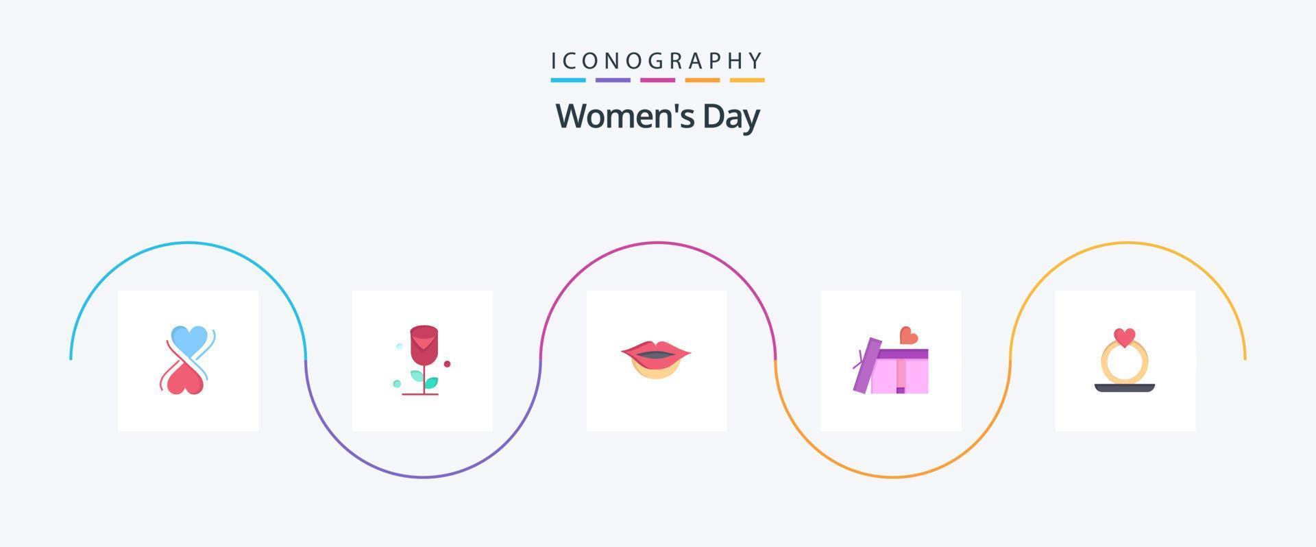 pacote de ícones plana 5 do dia das mulheres, incluindo caixa de presente. mulheres. amor. mulheres. lábios vetor