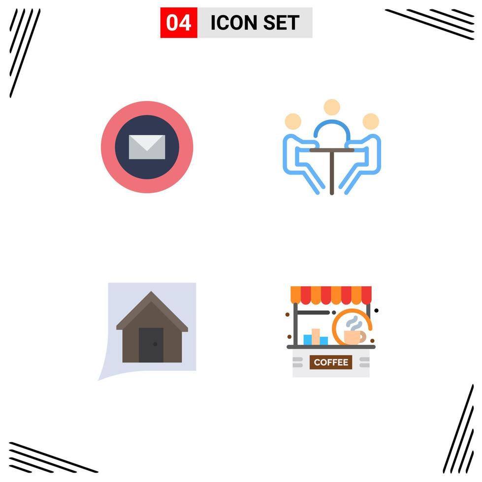 grupo de 4 ícones planos, sinais e símbolos para carimbos de contato de correio, conferência, conversa, elementos de design de vetores editáveis