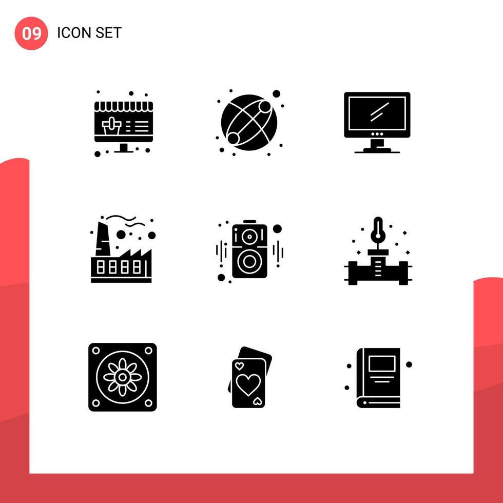 conjunto de 9 sinais de símbolos de ícones de interface do usuário modernos para elementos de design de vetores editáveis de fábrica de dispositivos de áudio de alto-falante