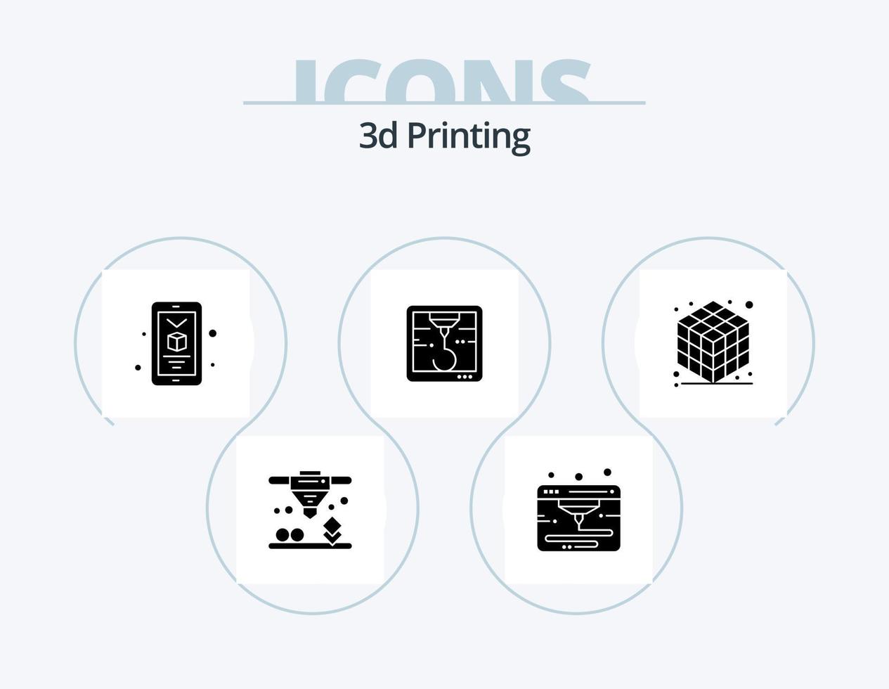 Pacote de ícones de glifos de impressão 3D 5 design de ícones. . gadget. impressão. cubo. jarrete vetor