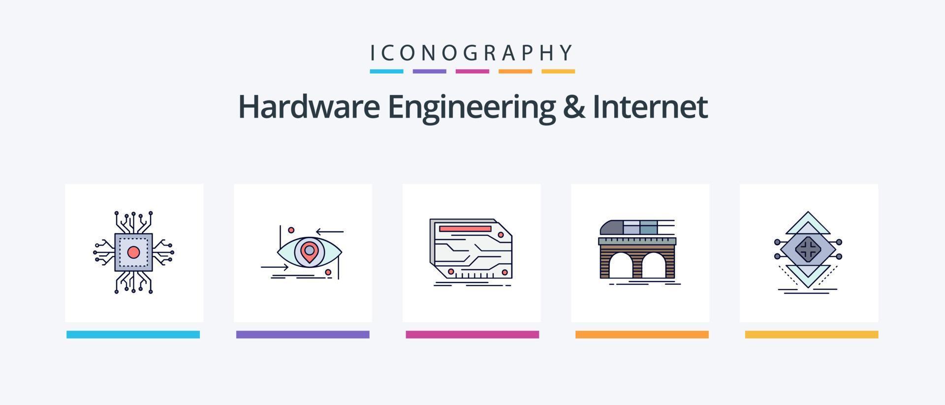 engenharia de hardware e linha de internet cheia de 5 ícones, incluindo internet. iot. Ciência. tráfego. monitoramento. design de ícones criativos vetor