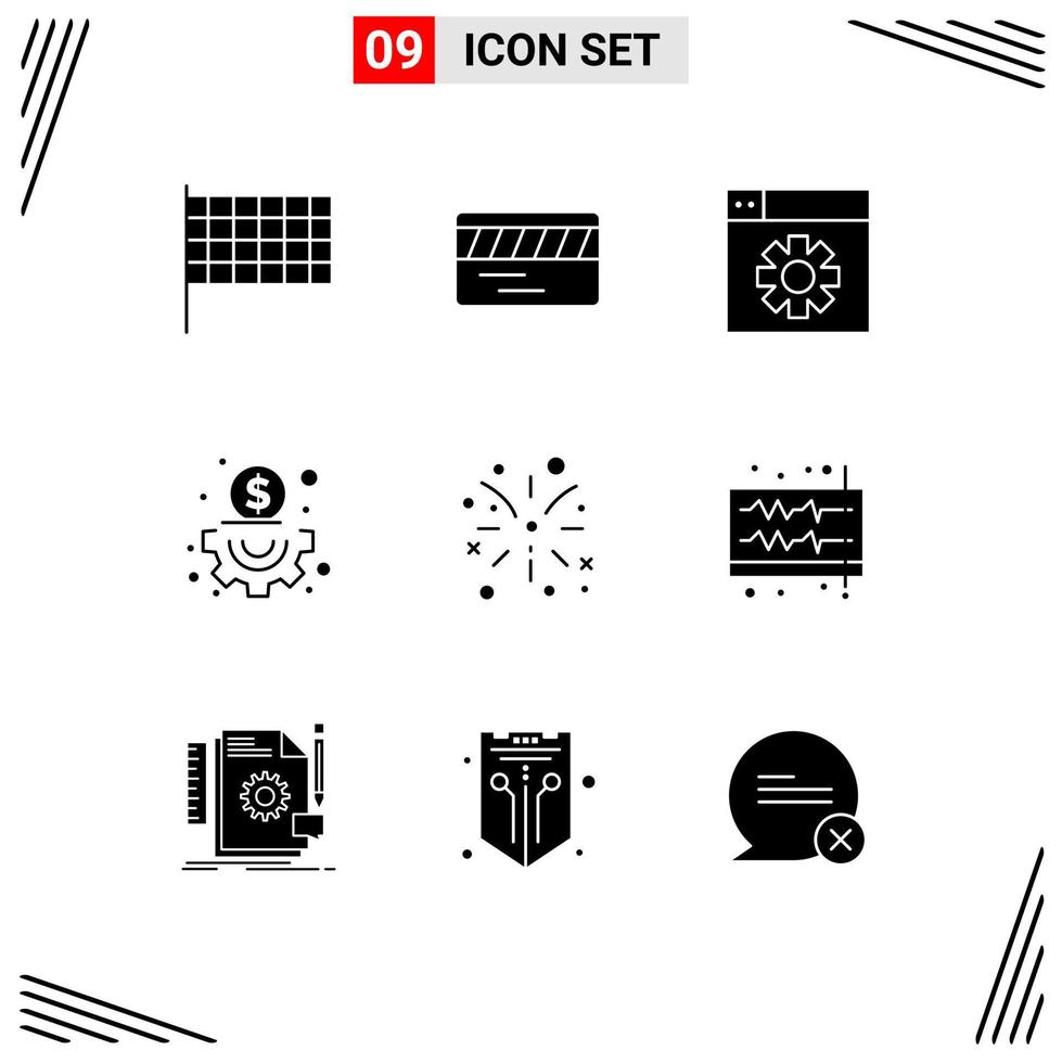 conjunto de 9 sinais de símbolos de ícones de interface do usuário modernos para configuração de áudio de som fogo canadá elementos de design de vetores editáveis
