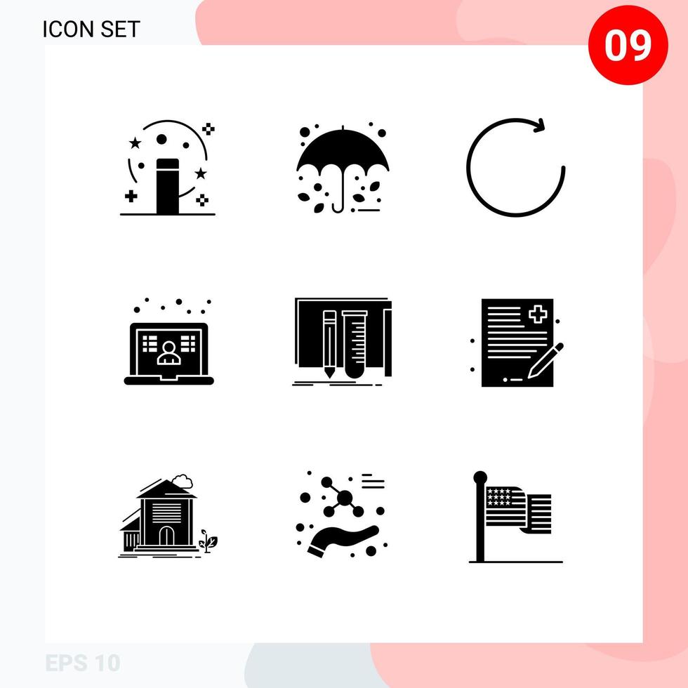 9 glifos sólidos vetoriais temáticos e símbolos editáveis do usuário de seta de construção fab aprendendo elementos de design vetorial editáveis vetor