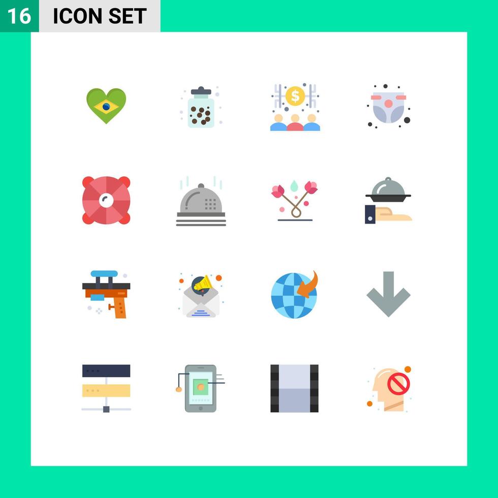 Pacote de cores planas de 16 interfaces de usuário de sinais e símbolos modernos de doces de crianças infantis, pacote editável de dinheiro de calcinha de bebê de elementos de design de vetores criativos