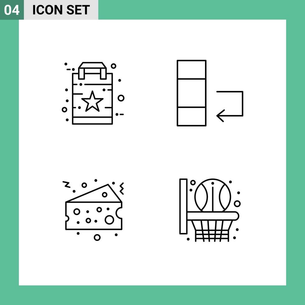 conjunto de linha de interface móvel de 4 pictogramas de elementos de design de vetor editável de rede de basquete de troca de gordura de saco