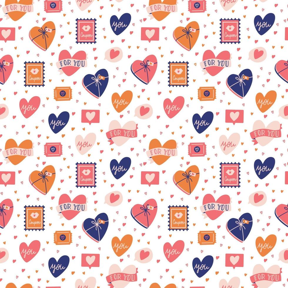 padrão sem emenda com grande coleção de objetos de amor e símbolos para feliz dia dos namorados. ilustração plana colorida. vetor