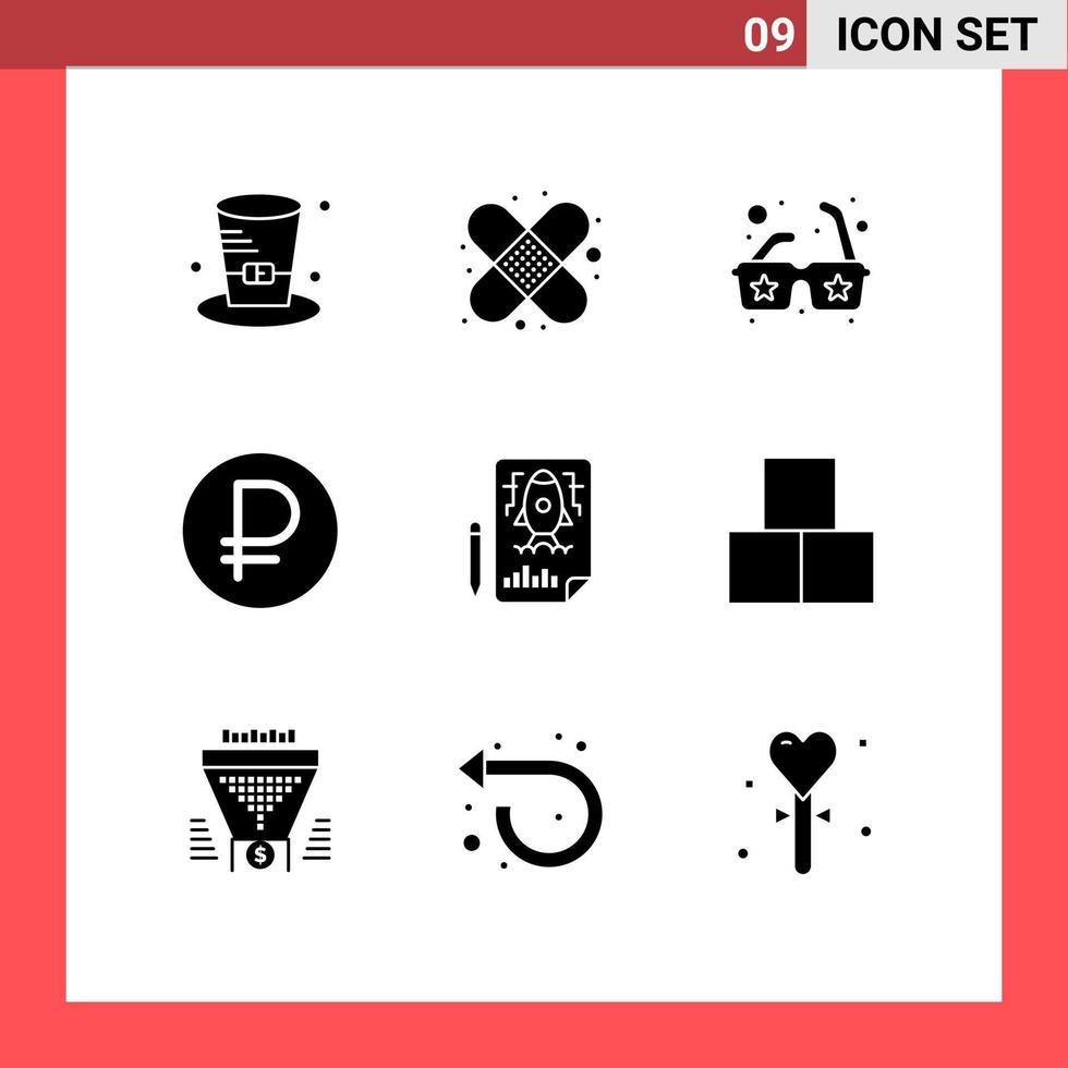 9 conceito de glifo sólido para sites móveis e aplicativos arquivo pencle sol página dinheiro elementos de design vetorial editáveis vetor