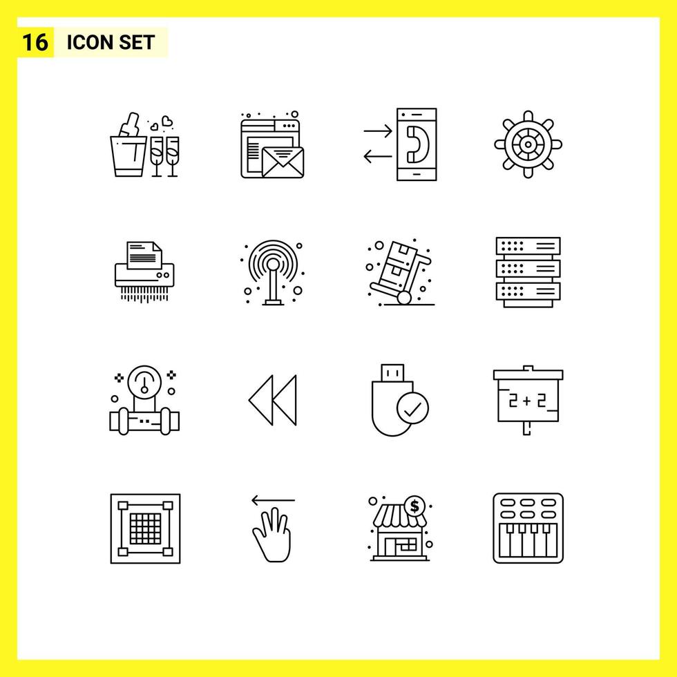 pacote de interface do usuário de 16 contornos básicos de elementos de design de vetores editáveis de envio de chamada de roda confidencial
