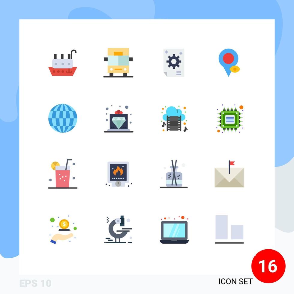 16 cores planas de vetores temáticos e símbolos editáveis de ponteiro de globo mapa coletivo olho pacote editável de elementos de design de vetores criativos