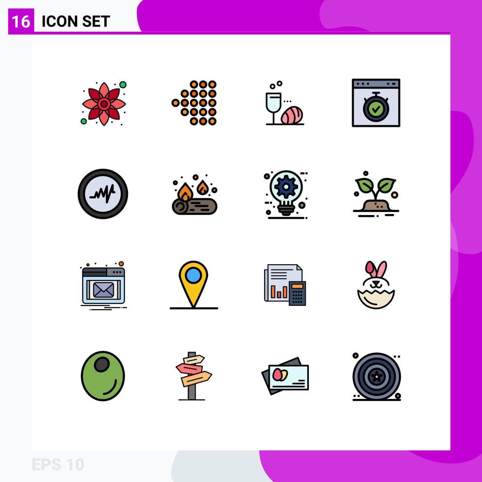 conjunto de pictogramas de 16 linhas preenchidas de cor plana simples de interface de cronômetro de ovo de tempo de pulso editáveis elementos de design de vetor criativo