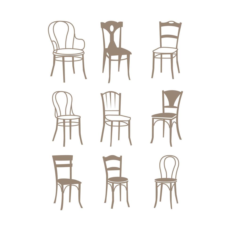 conjunto de poltronas e cadeiras e conjunto de mesas. arquitetura design de interiores móveis para casa e escritório. isolado no branco, vetor