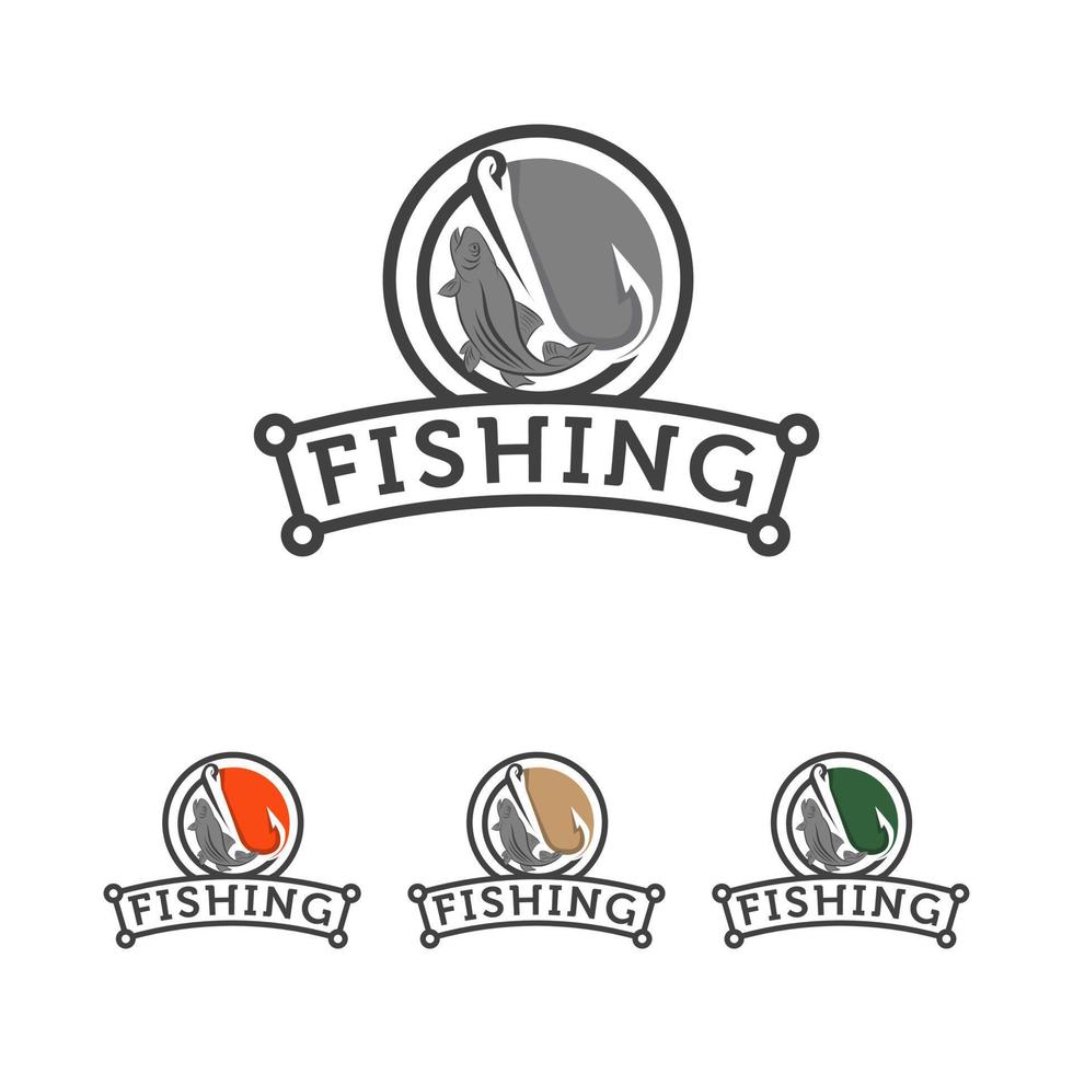 logotipo de pesca, modelo de logotipo de peixe e anzol, estilo de logotipo plano vetor