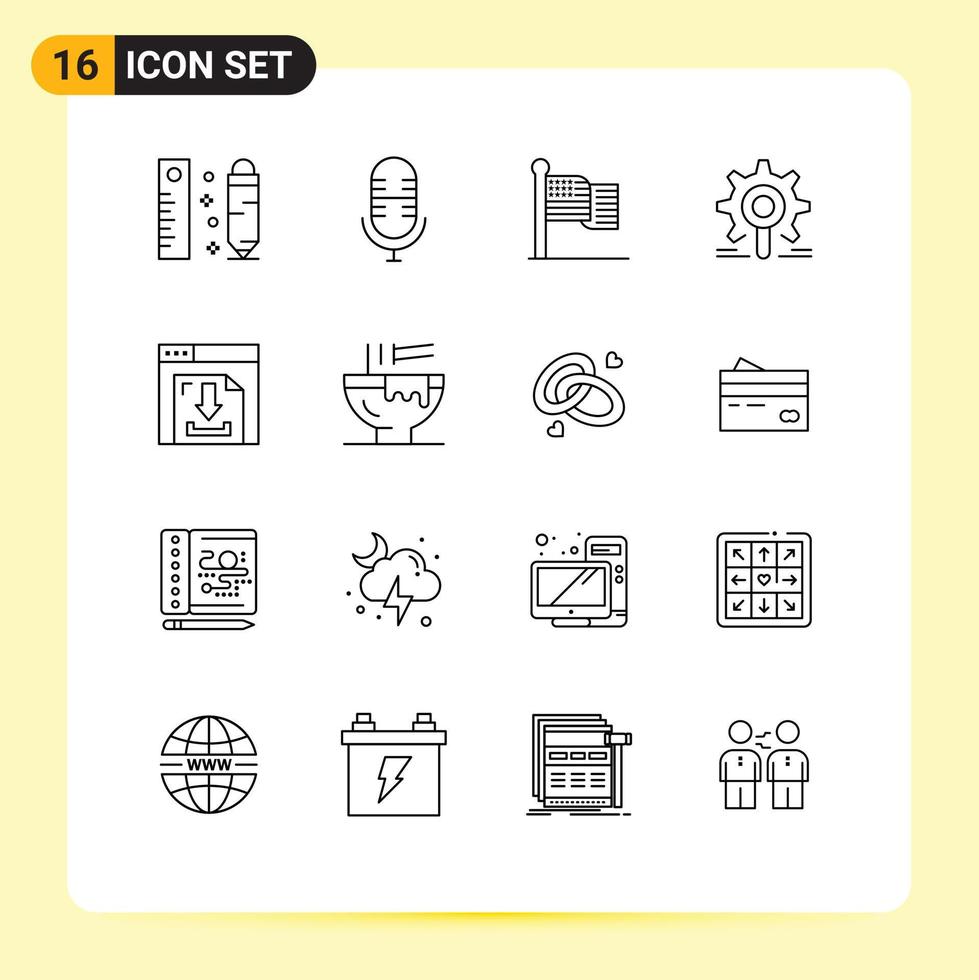 pacote de linha vetorial editável de 16 contornos simples de configuração de download equipamento de pesquisa de bandeira elementos de design vetorial editável vetor